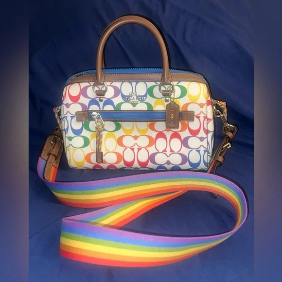 Coach Pride Rainbow Rowan Satchel with Rainbow Strap - Picture 1 of 8